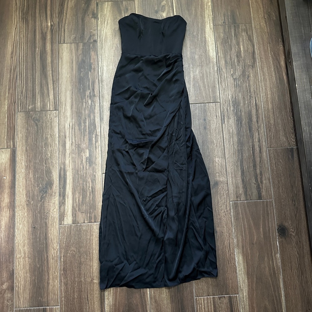 Birdy Grey Black Strapless Sweetheart Ruched Wrap Maxi Dress XS Formal Gown